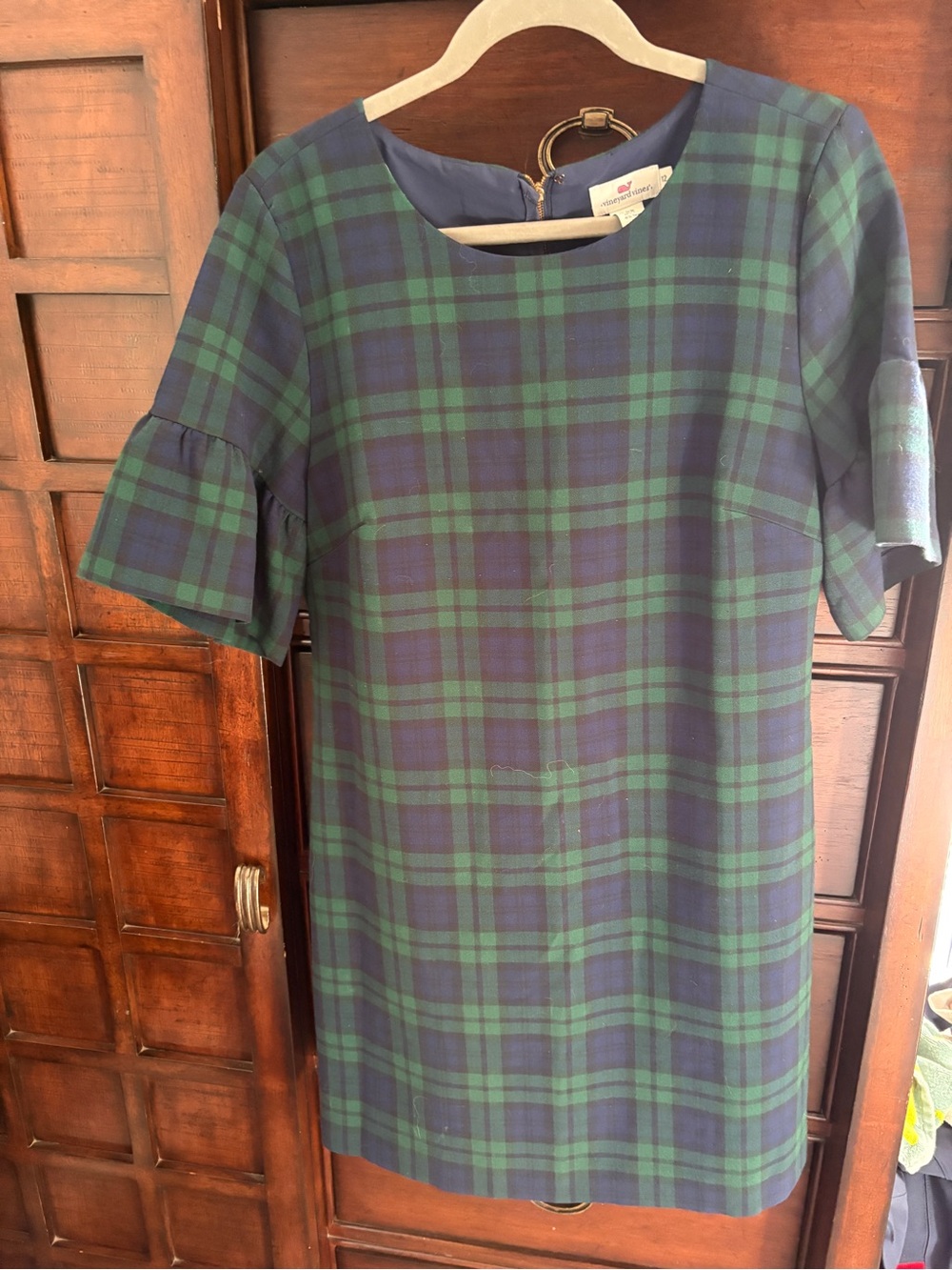 Vineyard Vines Green & Navy Plaid Midi Dress